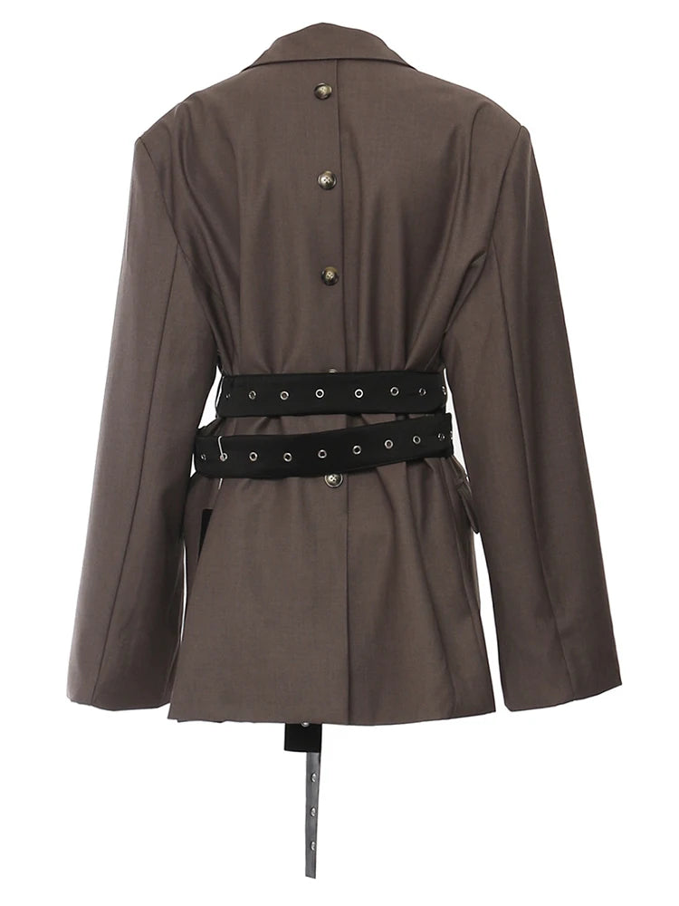 Chic Belted Blazer with Button Details - Structured Fit, Long Sleeves-SimpleModerne