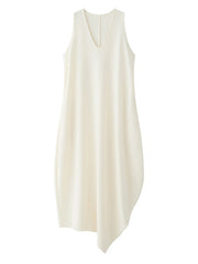 Maxi Potato Bag Dress with Deep V-Neckline - Beige-SimpleModerne