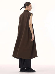 Edgy Sleeveless Shirt Dress with Chiffon Inserts and Button Closure-SimpleModerne