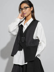 One-Button Asymmetrical Vest - Relaxed Fit, Modern Layering Piece-SimpleModerne