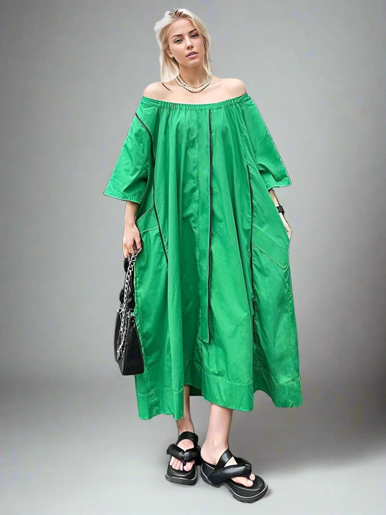 Urban Meets Urban Relaxed Fit Green Dress-SimpleModerne