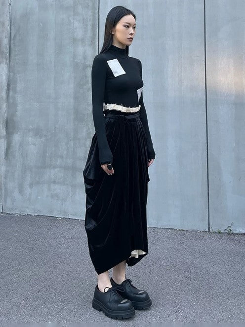 Casual Minimal Goth Irregular Design Layered Skirt-SimpleModerne