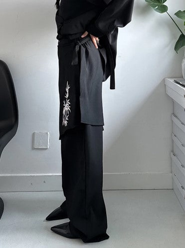 Casual Minimal Goth Japanese Print Overlay Trousers-SimpleModerne