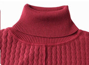 Casual Red Oversized Turtleneck Knit Dress with High-Low Hem and Pockets-SimpleModerne