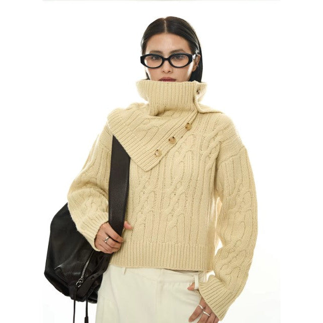 Knitted Sweater with Detachable Scarf – Cozy and Versatile-SimpleModerne