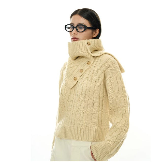 Knitted Sweater with Detachable Scarf – Cozy and Versatile-SimpleModerne