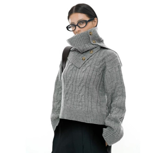 Knitted Sweater with Detachable Scarf – Cozy and Versatile-SimpleModerne