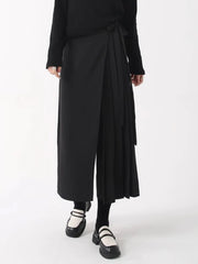 Black Skirt-Pant Hybrid with Pleated Overlay – Edgy and Unique Design for Modern Styles-SimpleModerne