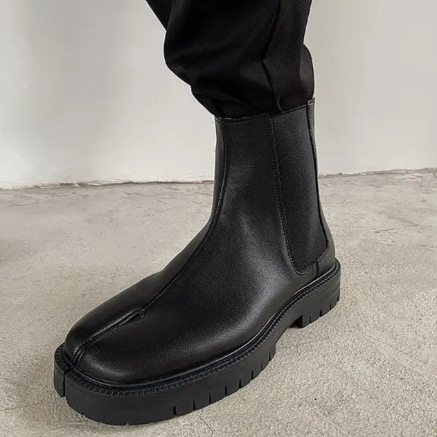 Unisex Black Split-Toe Chelsea Boots - Minimalist Ankle Boots-SimpleModerne