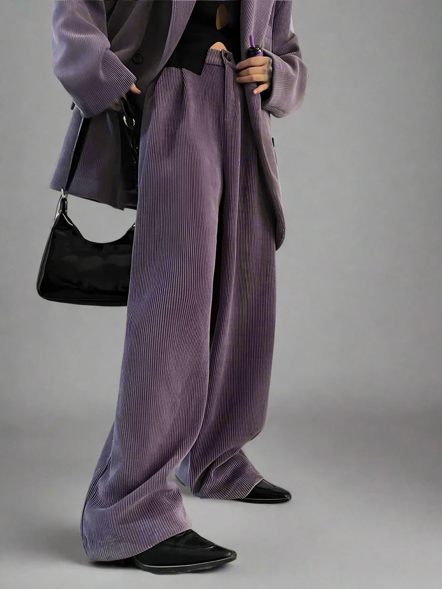 Jazz Up Purple Corduroy Wide-Leg Trousers-SimpleModerne