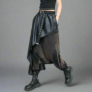 Punk-Inspired Trousers with Vegan Leather Overlay and Vintage Finish-SimpleModerne