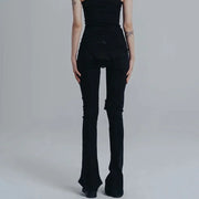 Distressed Black Flare Jeans with Knee Rip Detail-SimpleModerne