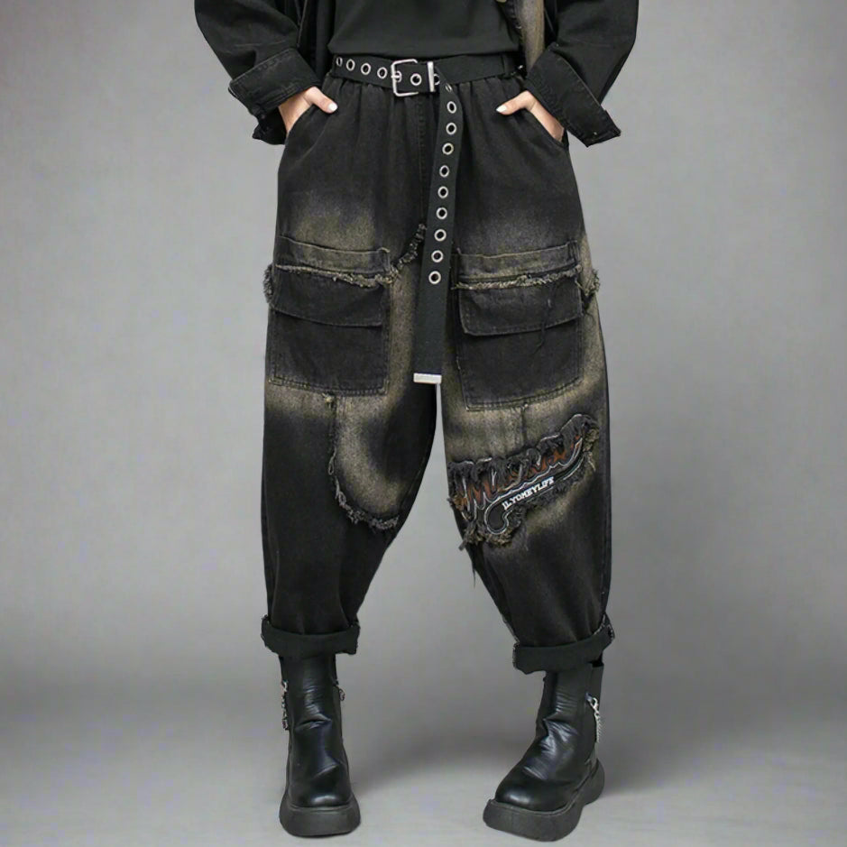 Vintage Punk Distressed Denim Pants-SimpleModerne