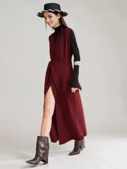 Wine Red Knitted Belted Longline Vest – Sophisticated Layering Essential-SimpleModerne