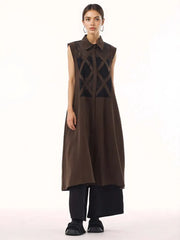 Edgy Sleeveless Shirt Dress with Chiffon Inserts and Button Closure-SimpleModerne