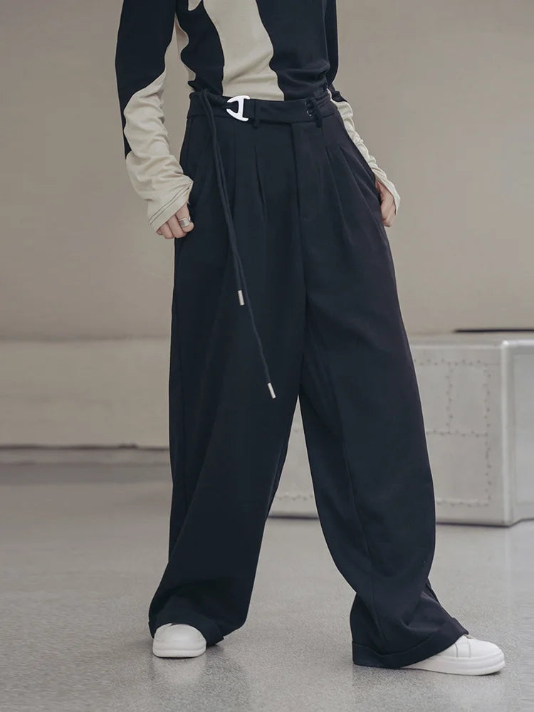 Casual Minimal Goth Irregular Design Belted Trousers-SimpleModerne