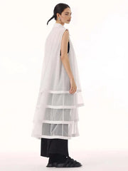 Layered Mesh Sleeveless Shirt-Dress – Available in White, Mint Green, and Black-SimpleModerne