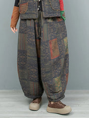 Cotton Padded Vintage Patchwork Trousers-SimpleModerne