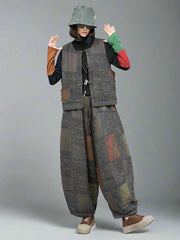 Vintage Cotton Padded Patchwork Vest-SimpleModerne