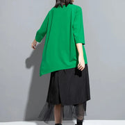 Chic Green Punky Shirt with Asymmetrical Hem and Three-Quarter Sleeves-SimpleModerne