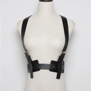 Edgy Adjustable Black Leather Harness Belt-SimpleModerne