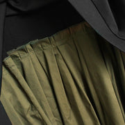 Two-Piece Black and Khaki Green Pleated Dress with Oversized Pullover-SimpleModerne