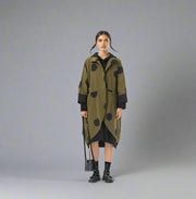 Oversized Olive Green Cocoon Polka Dot Coat with Tapered Hem and Bracelet-Length Sleeves-SimpleModerne