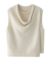 Layered Sleeveless Sweater with Draped Neckline - Cream White & Black-SimpleModerne