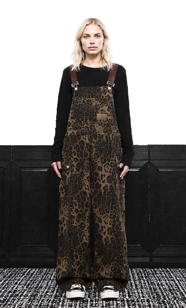 Leopard Print Relaxed Overalls with Pocket Detailing-SimpleModerne