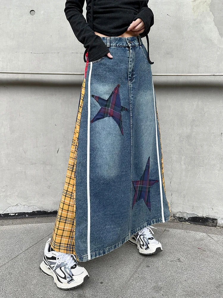 Denim & Textile Patchwork Skirt - 80's Pop-Inspired-SimpleModerne