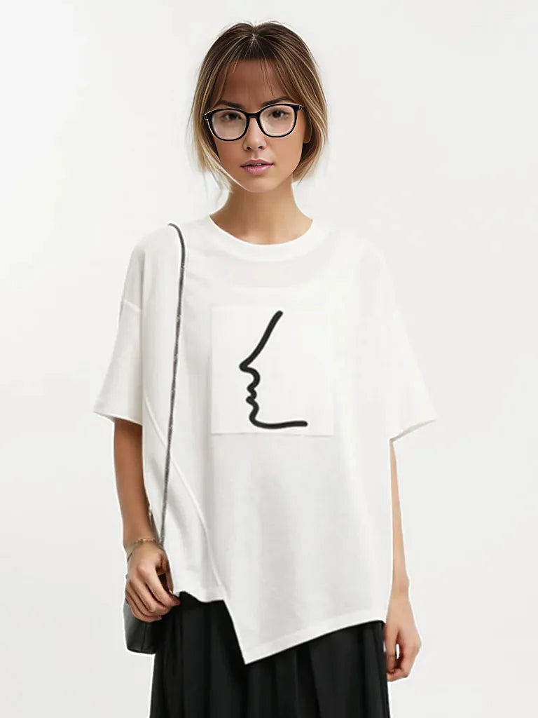 Minimalist Graphic Print Asymmetrical T-Shirt-SimpleModerne