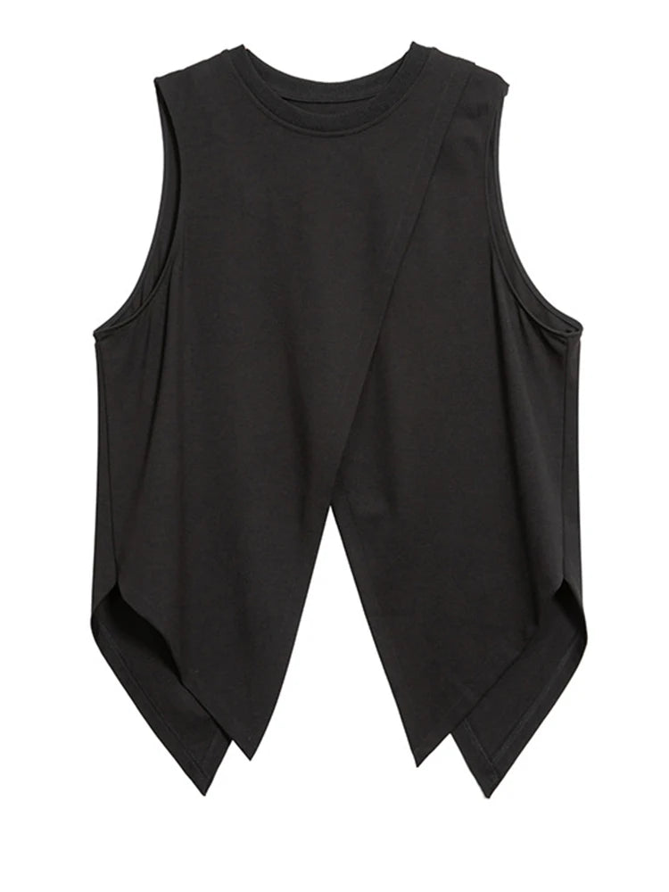 Edgy Elegance: Mesh Turtleneck & Asymmetrical Vest Set-SimpleModerne