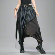 Punk-Inspired Trousers with Vegan Leather Overlay and Vintage Finish-SimpleModerne