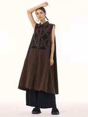 Edgy Sleeveless Shirt Dress with Chiffon Inserts and Button Closure-SimpleModerne