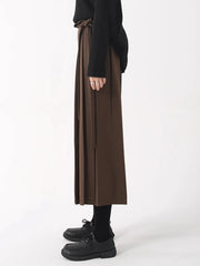 Asymmetrical Skirt-Pant Hybrid with Pleated Overlay - Coffee Brown-SimpleModerne