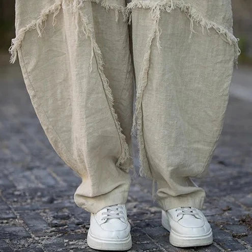 Vintage Linen Patchwork Harem Pants - Boho Chic Trousers-SimpleModerne