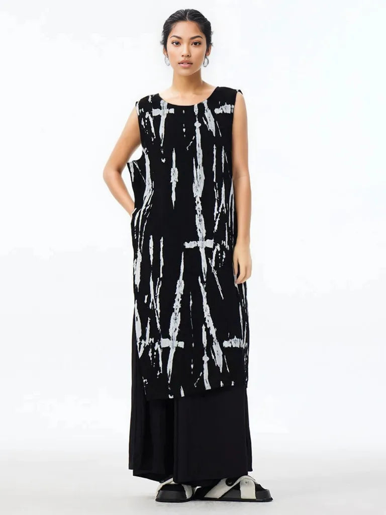 Elegant Sleeveless Asymmetrical Maxi Shirt - Black-SimpleModerne