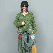 Green Harmony Knit & Denim Patchwork Sweater-SimpleModerne