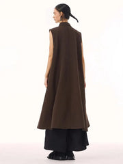 Edgy Sleeveless Shirt Dress with Chiffon Inserts and Button Closure-SimpleModerne