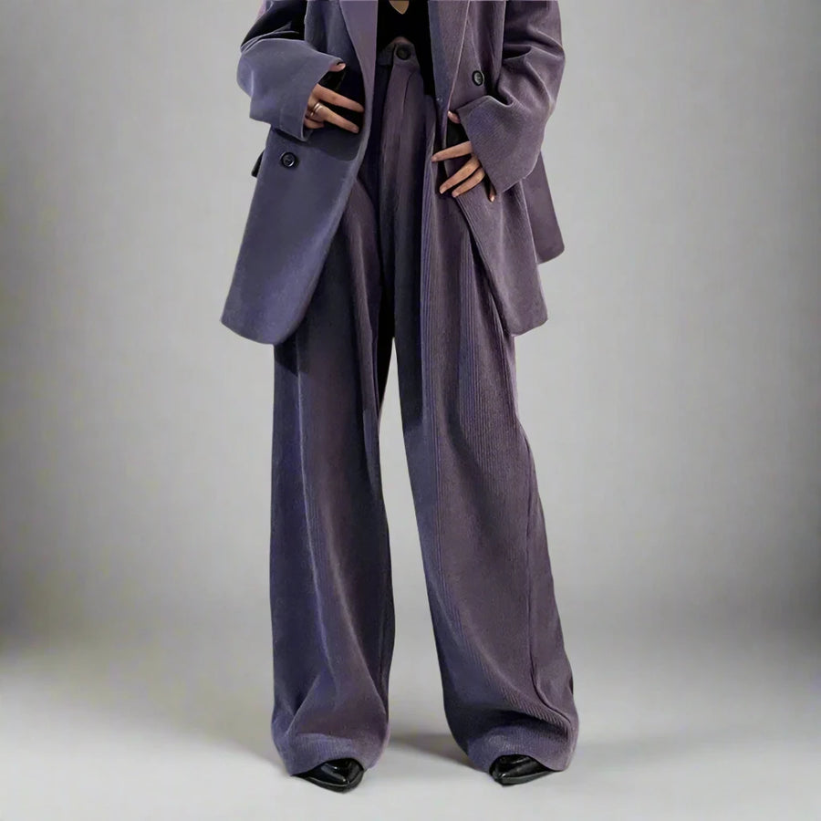 Jazz Up Purple Corduroy Wide-Leg Trousers-SimpleModerne