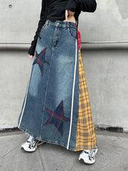 Denim & Textile Patchwork Skirt - 80's Pop-Inspired-SimpleModerne