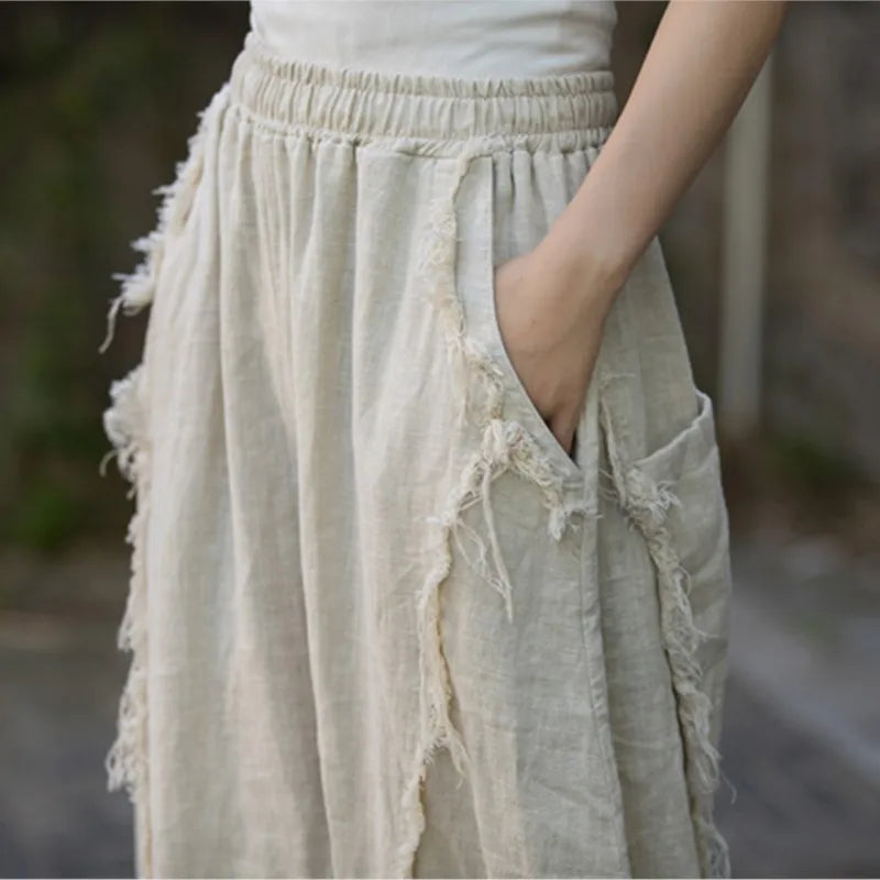 Vintage Linen Patchwork Harem Pants - Boho Chic Trousers-SimpleModerne