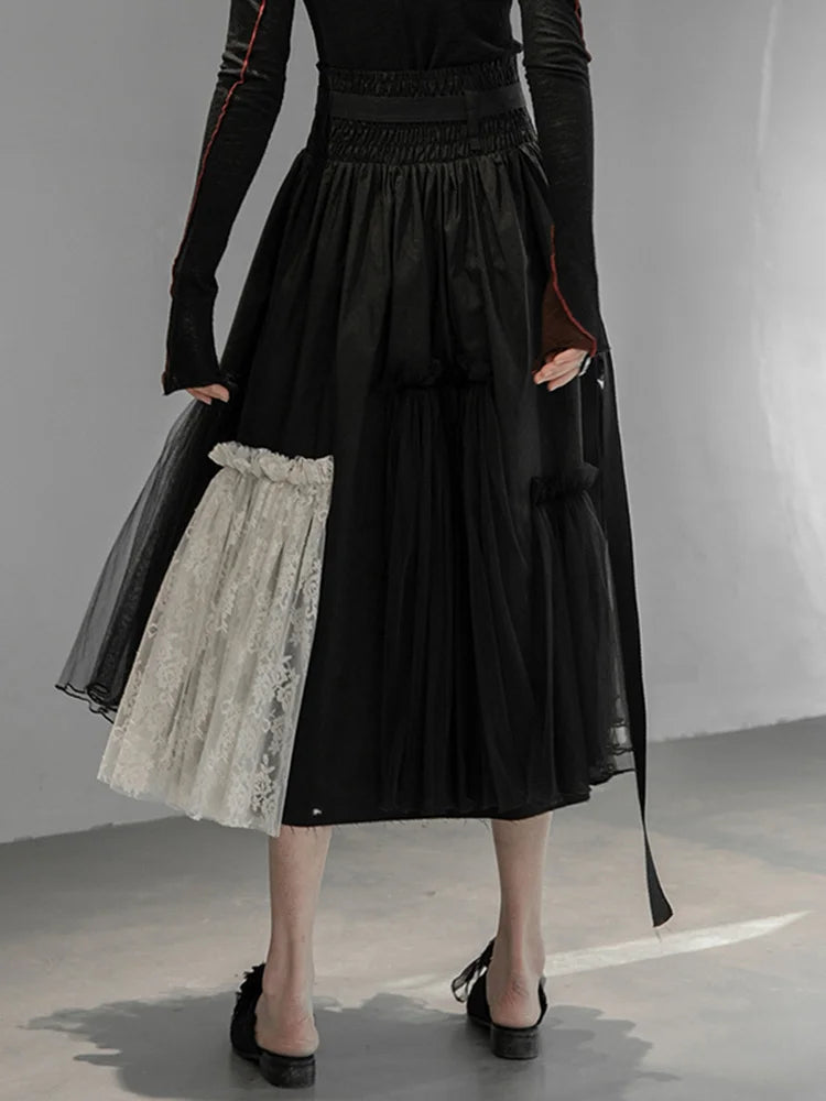 Casual Minimal Goth Layered Lace & Tulle Skirt-SimpleModerne