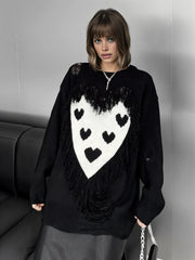 Limited Edition Gothic Heart Print Pullover - Oversized Fit, Rough Finish-SimpleModerne