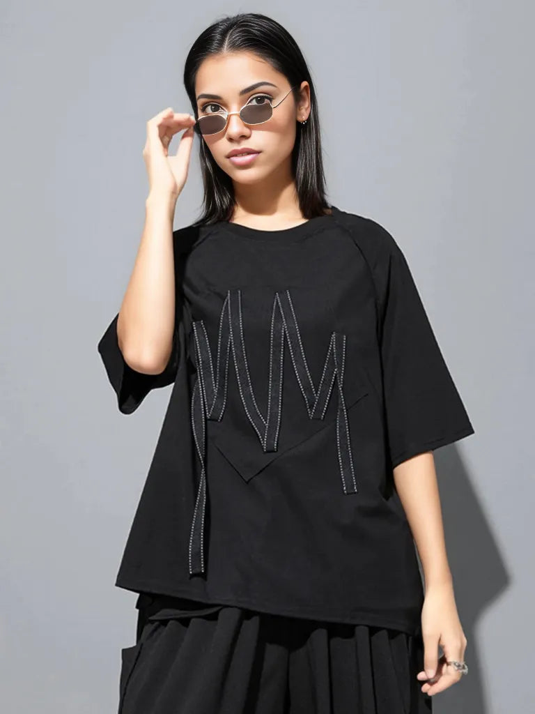 Punky Zigzag Applique T-Shirt-SimpleModerne