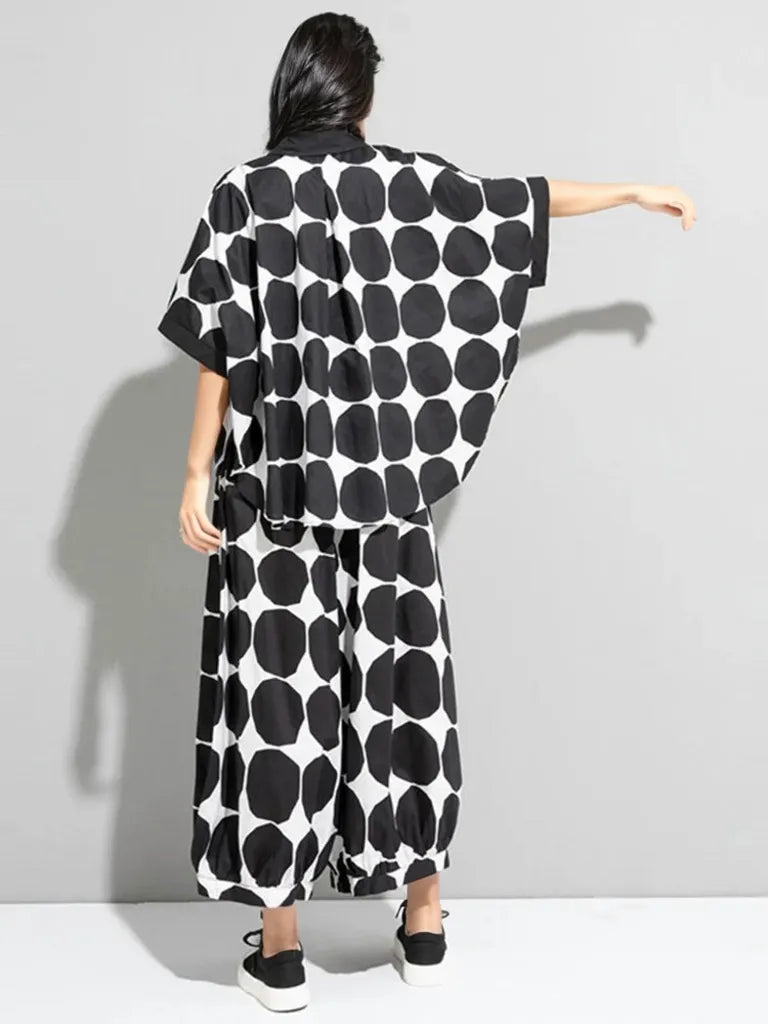 Chic Polka Dot Maxi Shirt-Blouse - Oversized Comfort & Style-SimpleModerne