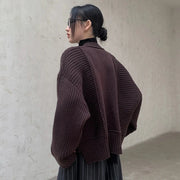 Oversized Knit Cardigan with Contrasting Patterns-SimpleModerne