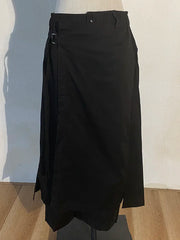 Heavy Cotton Layered Trousers with Wrap Skirt Overlay – Minimal Goth Utility Pants-SimpleModerne