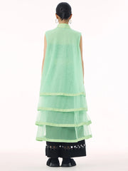 Layered Mesh Sleeveless Shirt-Dress – Available in White, Mint Green, and Black-SimpleModerne