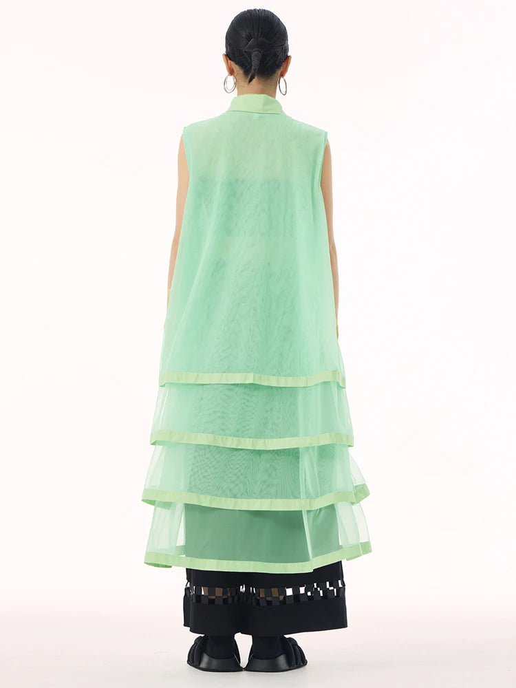 Layered Mesh Sleeveless Shirt-Dress – Available in White, Mint Green, and Black-SimpleModerne